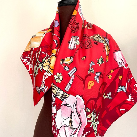 Salvatore Ferragamo Scarf Icons Red Multicolor Silk Wrap - Picture 6 of 16